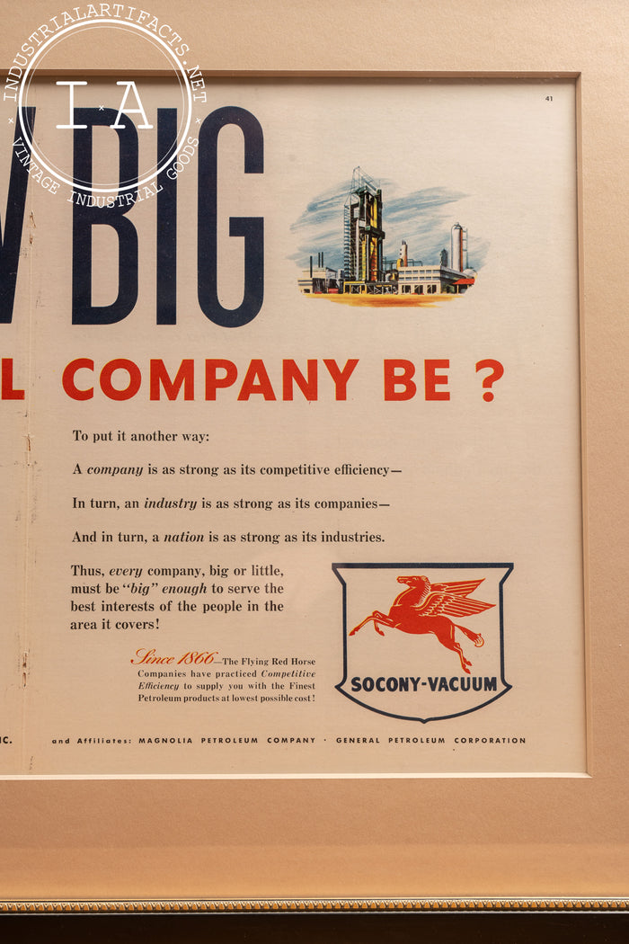 c. 1940 Framed Socony Vacuum Oil Pegasus Ad
