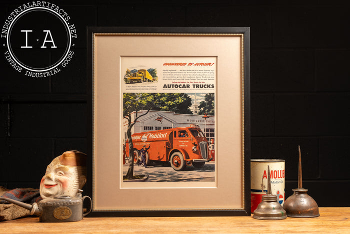 c. 1945 Framed Socony Vacuum Mobiloil Autocar Ad