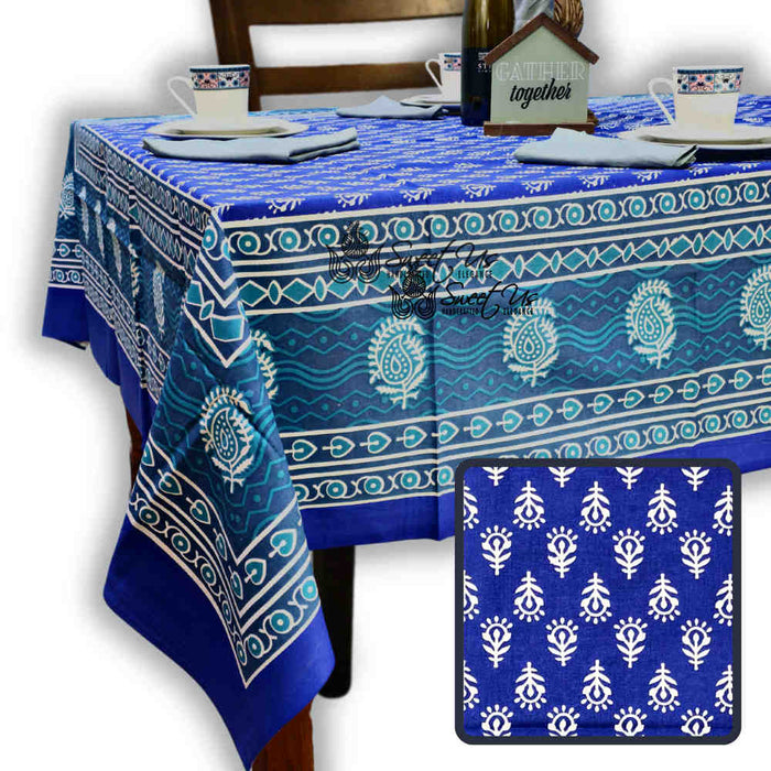 Calla Paisley Floral Cotton Tablecloth Rectangle, Blue Coast - Sweet Us