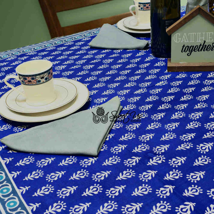 Calla Paisley Floral Cotton Tablecloth Rectangle, Blue Coast - Sweet Us