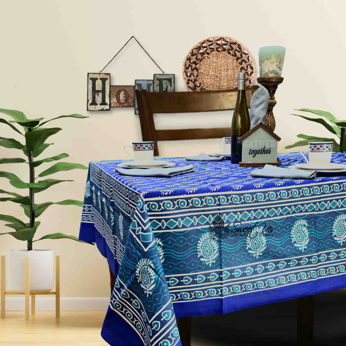 Calla Paisley Floral Cotton Tablecloth Rectangle, Blue Coast - Sweet Us