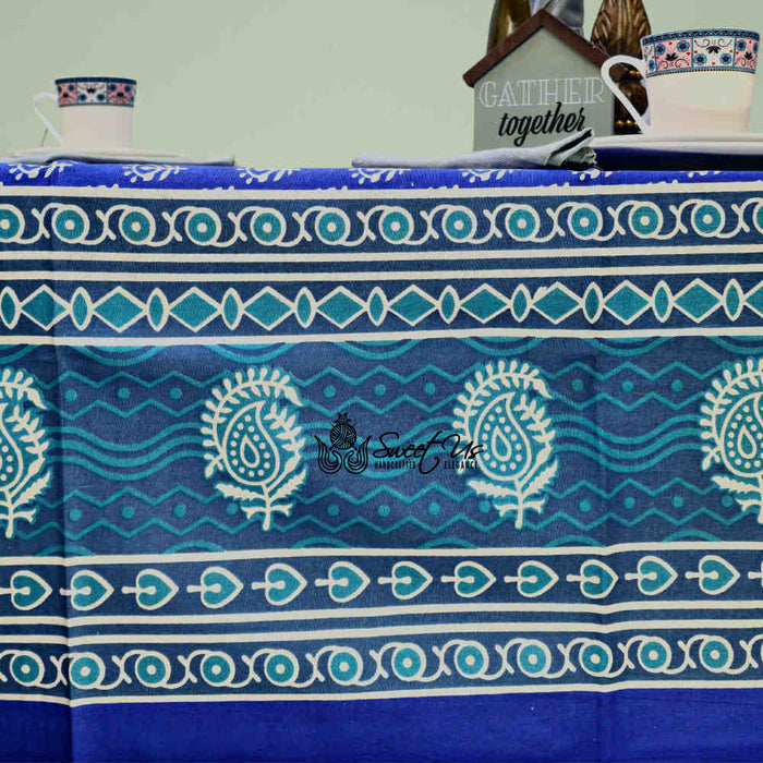 Calla Paisley Floral Cotton Tablecloth Rectangle, Blue Coast - Sweet Us