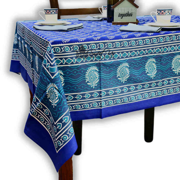Calla Paisley Floral Cotton Tablecloth Rectangle, Blue Coast - Sweet Us