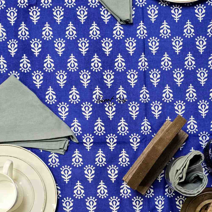 Calla Paisley Floral Cotton Tablecloth Rectangle, Blue Coast - Sweet Us