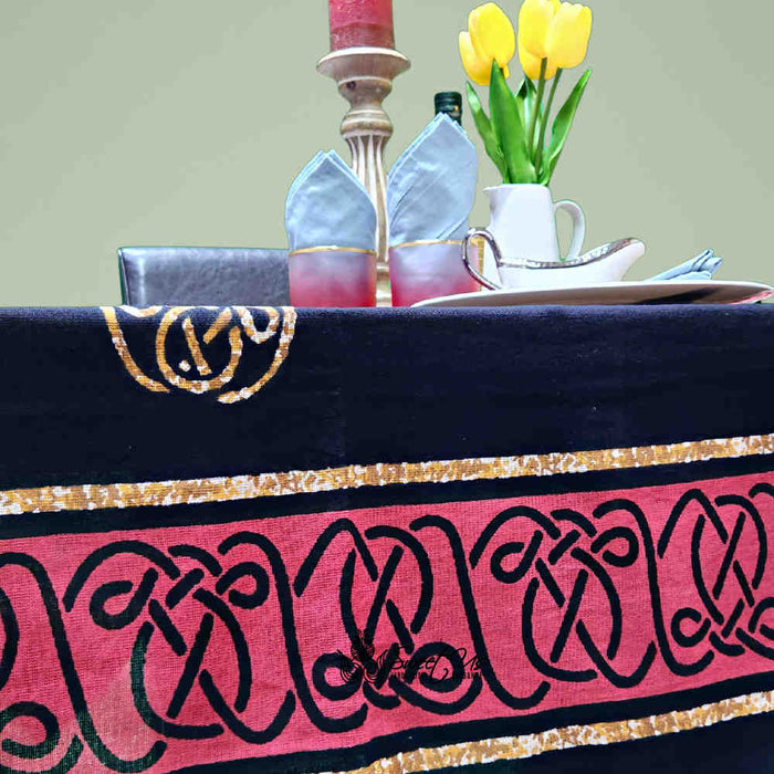 Large Cotton Celtic Tablecloth Rectangle, Red Black - Sweet Us