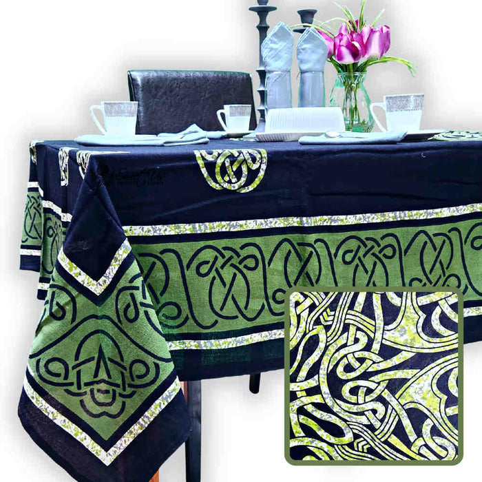 Celtic Crest Hand?Loomed Cotton Tablecloth — Emerald - Sweet Us
