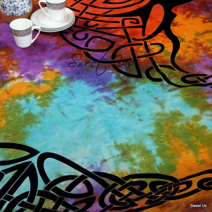 Cotton Tree of life Tablecloth Rectangle Celtic Tie-Dye Spread Fringe - Sweet Us