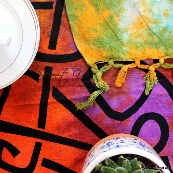 Cotton Tree of life Tablecloth Rectangle Celtic Tie-Dye Spread Fringe - Sweet Us