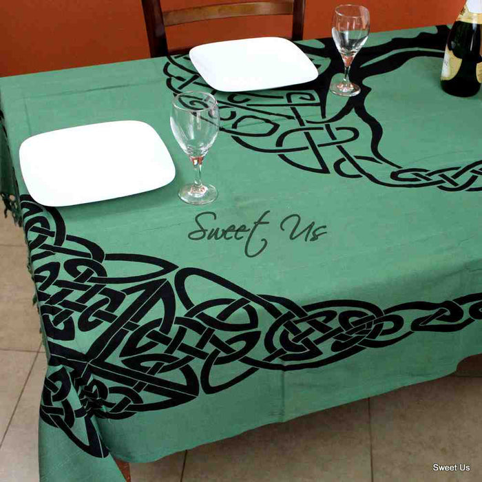 Cotton Tree of life Tablecloth Rectangle Celtic Tie-Dye Spread Fringe - Sweet Us