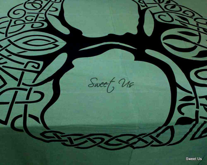 Cotton Tree of life Tablecloth Rectangle Celtic Tie-Dye Spread Fringe - Sweet Us
