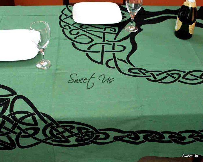 Cotton Tree of life Tablecloth Rectangle Celtic Tie-Dye Spread Fringe - Sweet Us