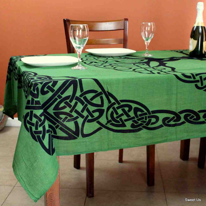 Celtic Tree of Life Lightweight Hand?Loomed Cotton Tablecloth — Evergreen Knotwork - Sweet Us