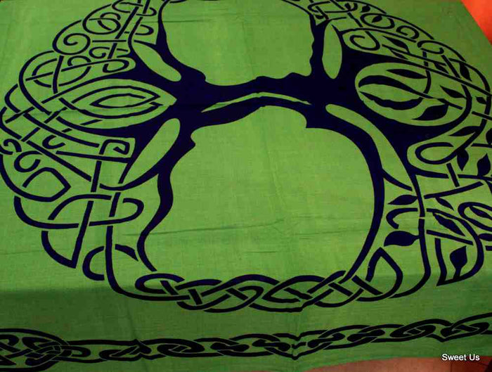 Celtic Tree of Life Lightweight Hand?Loomed Cotton Tablecloth — Evergreen Knotwork - Sweet Us