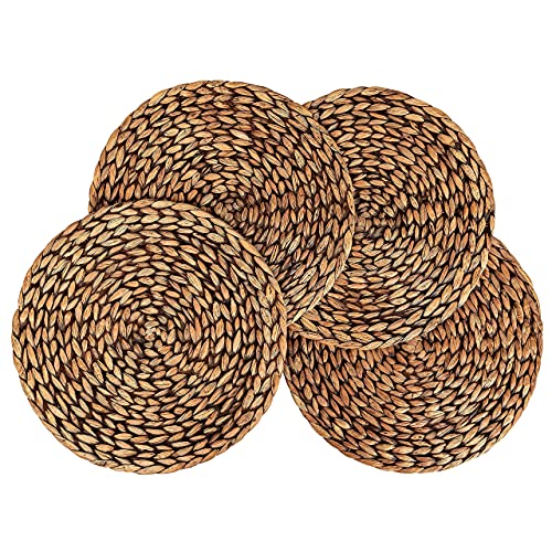 CENBOSS Beautiful Woven Placemats Round Placemats for Dining Table (Brown Wash, 13.5" Set of 4)