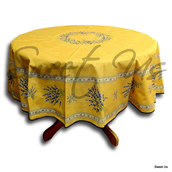 Wipeable Tablecloth French Provencal Acrylic Coated Cotton Lavender Yellow Ecru - Sweet Us
