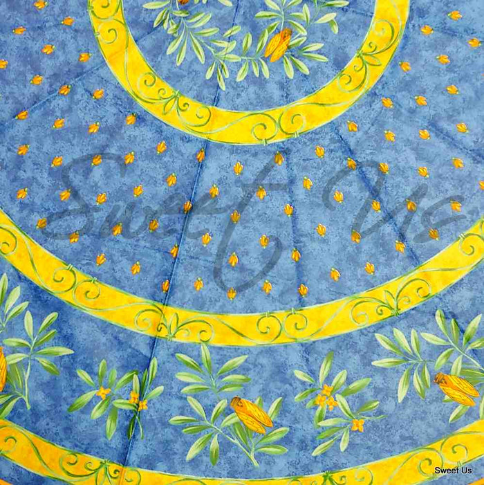 Wipeable Tablecloth Rectangle, Round Spillproof French Acrylic Coated Blue Bees - Sweet Us