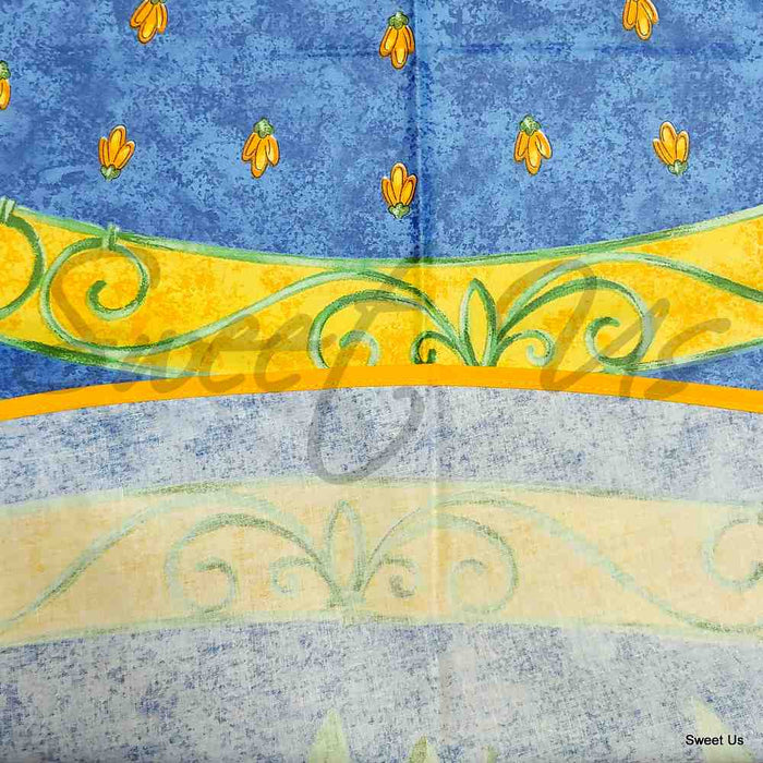 Wipeable Tablecloth Rectangle, Round Spillproof French Acrylic Coated Blue Bees - Sweet Us