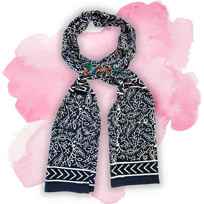 Lightweight Soft Cotton Floral Scarf for Women, Chiara Eternity, Noir - Sweet Us