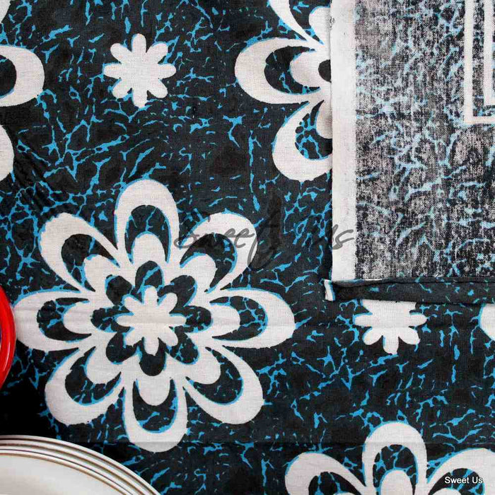 Chrysanthe Cotton Floral Tablecloth Rectangle — Midnight