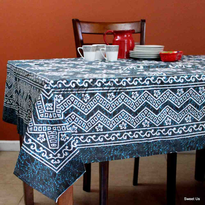 Chrysanthe Cotton Floral Tablecloth Rectangle — Midnight