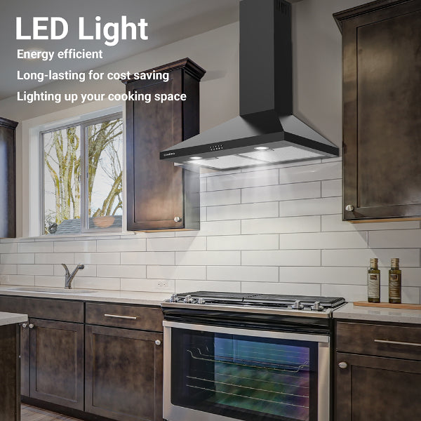 CIARRA CAB75206P 30" Black 450 CFM Wall Mount Convertible Range Hood