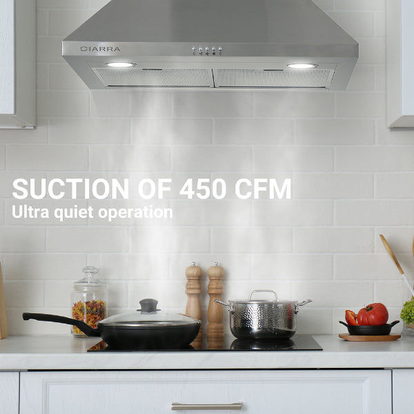CIARRA CAS75206P 30" Stainless Steel  450 CFM Wall Mount Convertible Range Hood