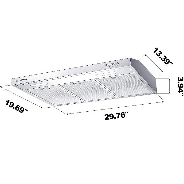 CIARRA CAS75918A 30" Stainless Steel 200 CFM Under Cabinet Convertible Range Hood