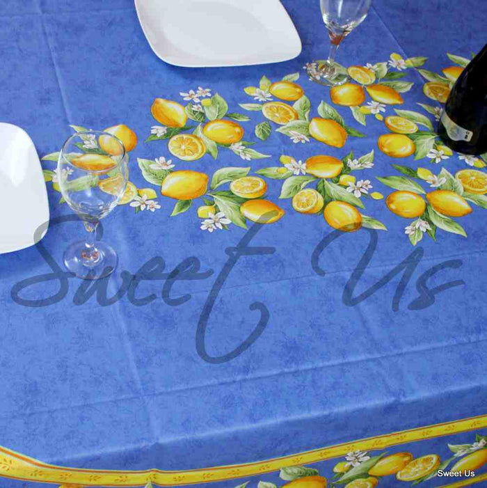 Le Citron Coated French Tablecloth Rectangle, Bleu - Sweet Us