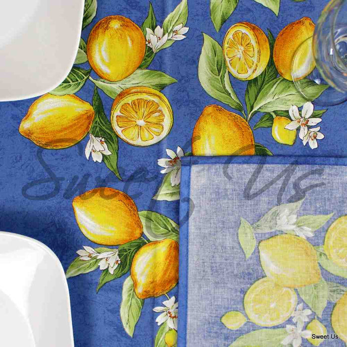 Le Citron Coated French Tablecloth Rectangle, Bleu - Sweet Us