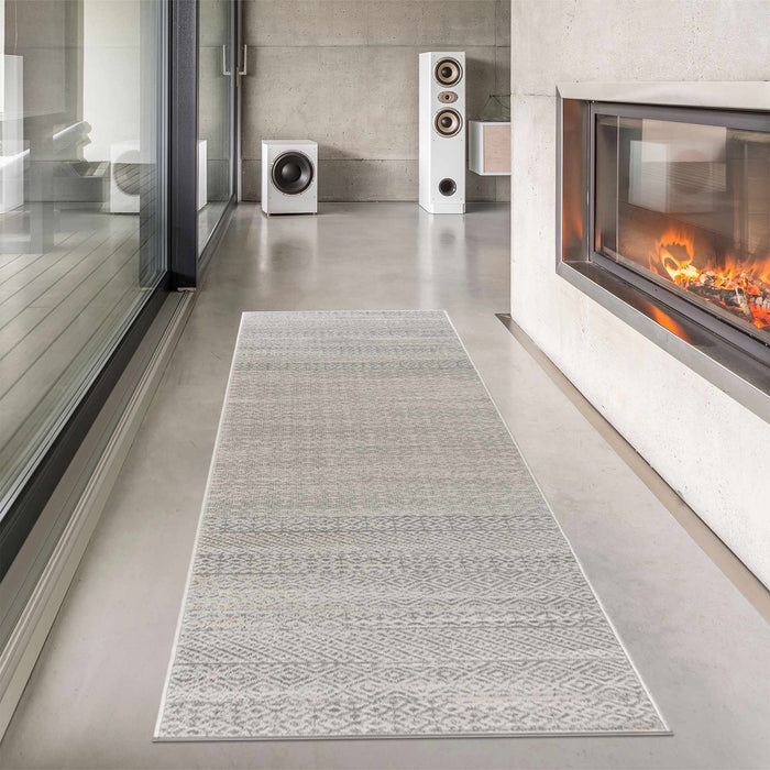 Contemporary Beige and Gray Tribal Trellis Medium pile Area Rug - The Rug Decor