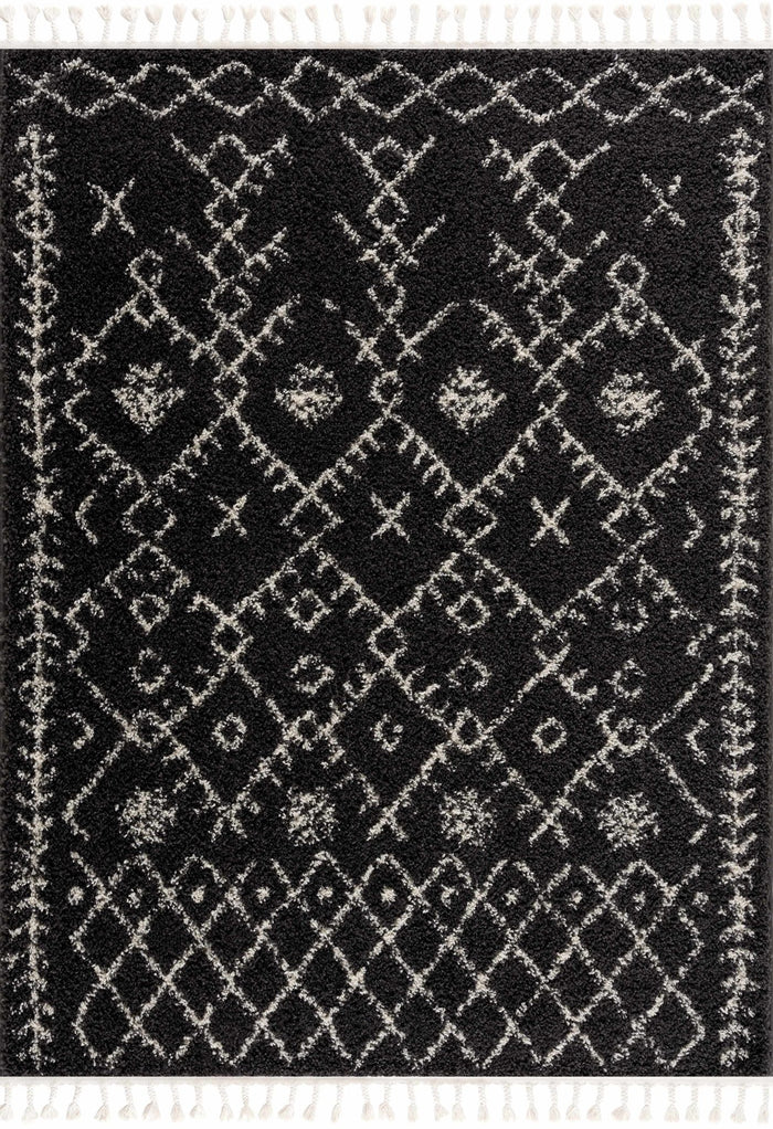 Contemporary Black and Beige Tribal Design Plush Pile Area Rug - The Rug Decor