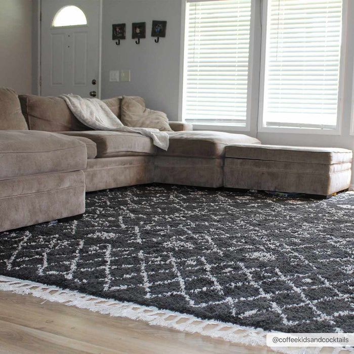 Contemporary Black and Beige Tribal Design Plush Pile Area Rug - The Rug Decor