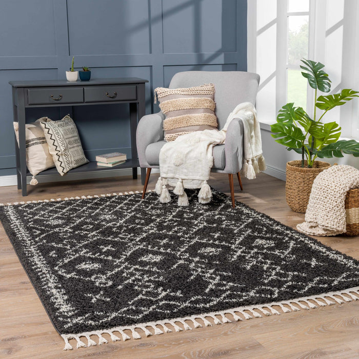 Contemporary Black and Beige Tribal Design Plush Pile Area Rug - The Rug Decor