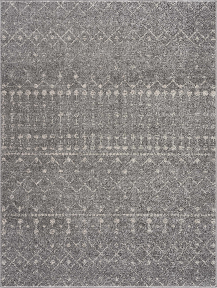 Contemporary Gray and Ivory Low pile Tribal Design Area Rug - The Rug Decor
