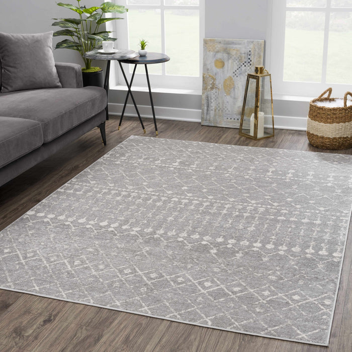 Contemporary Gray and Ivory Low pile Tribal Design Area Rug - The Rug Decor