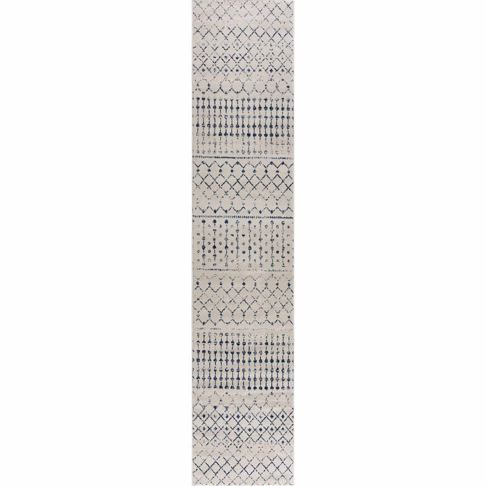 Contemporary Ivory and Blue Tribal Trellis Medium pile Area Rug - The Rug Decor