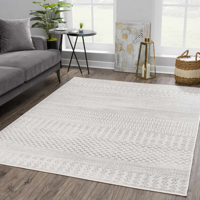 Contemporary Ivory and Gray Medium Pile Tribal Trellis Multi size Area Rug - The Rug Decor