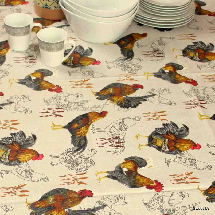 Coq Provençal Coated French Tablecloth Rectangle, Rustic Dawn - Sweet Us