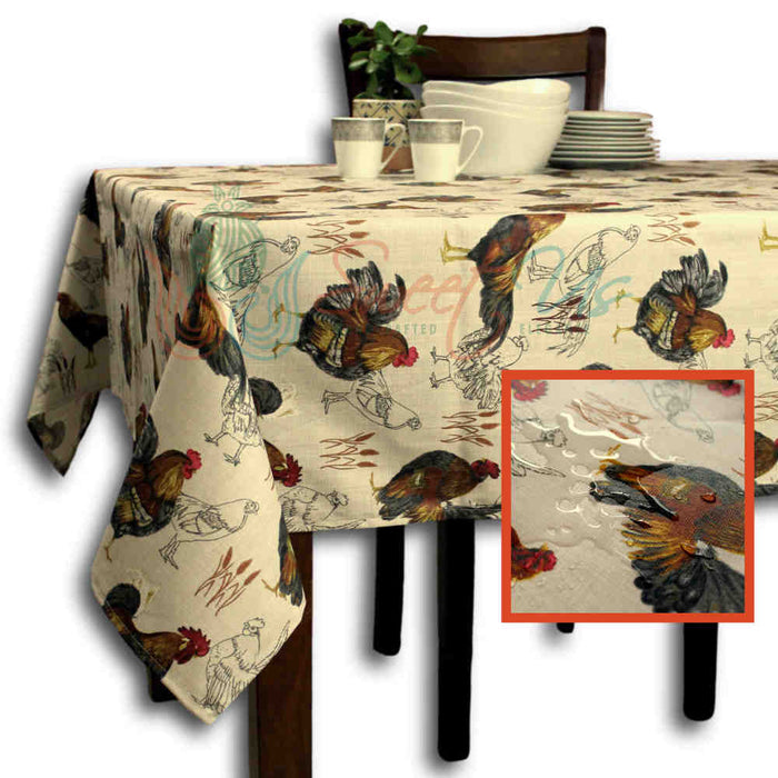 Coq Provençal Coated French Tablecloth Rectangle, Rustic Dawn - Sweet Us