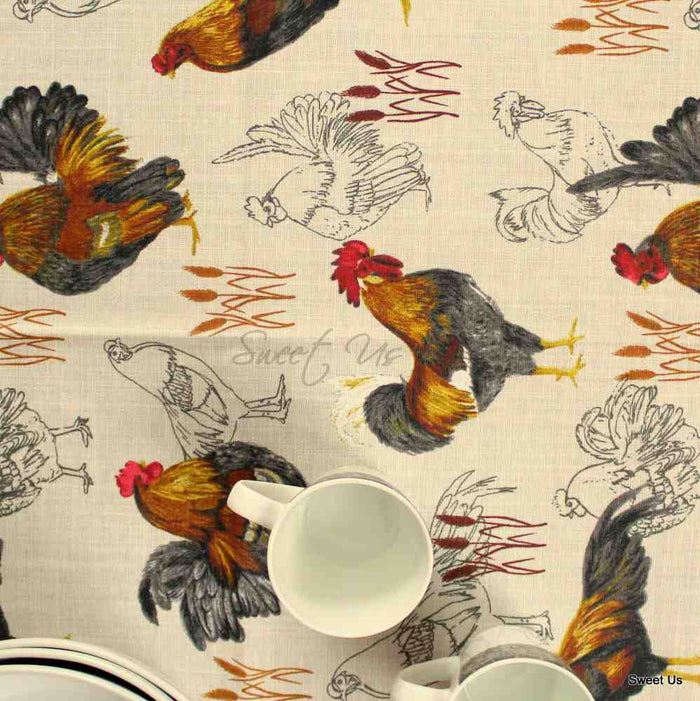 Coq Provençal Coated French Tablecloth Rectangle, Rustic Dawn - Sweet Us