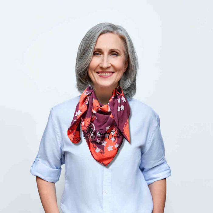 Cosmic Elegance Lightweight Floral Cotton Scarf — Merlot - Sweet Us