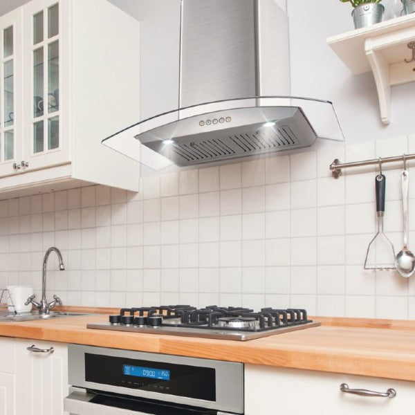 Cosmo COS-668A750 30" Stainless Steel 380 CFM Wall Mount Range Hood with Glass Visor
