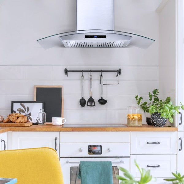 Cosmo COS-668AS900 36" Stainless Steel 380 CFM Wall Mount Range Hood with Glass Canopy