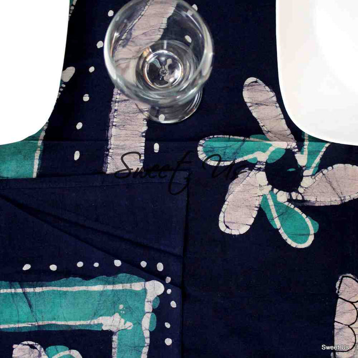 Cotton Batik Elephant Tablecloth Rectangle Blue Saffron Fabric Dining Linen - Sweet Us