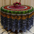 Handmade 100% Cotton Elephant Mandala Floral 81" Round Tablecloth Blue Green Yellow Red - Sweet Us