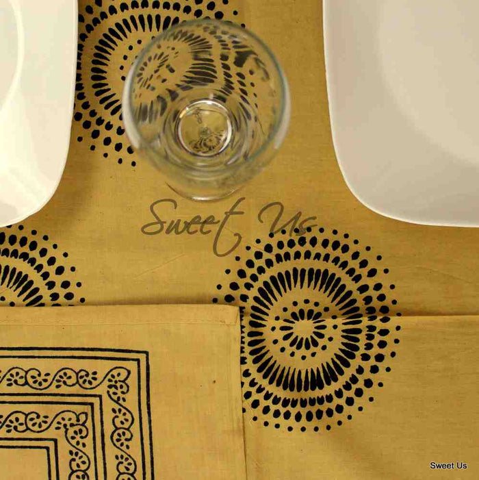 Cotton Floral Geometric Circle Print Tablecloth Rectangle 60x90 Green Off White - Sweet Us