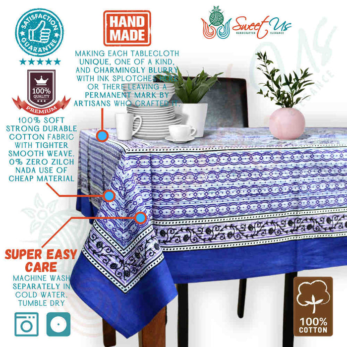 Cotton Floral Tablecloth Rectangle Blue - Sweet Us