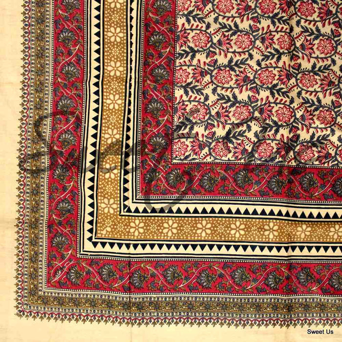 Cotton Floral Tablecloth Rectangle Red Gold Gray Black Tan Dining Linen - Sweet Us
