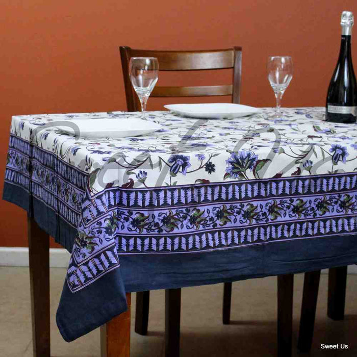 Cotton Floral Tablecloth Rectangle White Brown Green Blue Kitchen Linen - Sweet Us