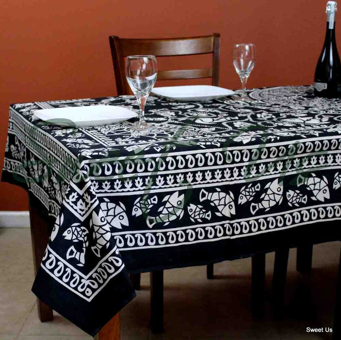 Cotton Marine Fish Print Tablecloth Rectangle Wall Hang Bed Sheet Queen - Sweet Us
